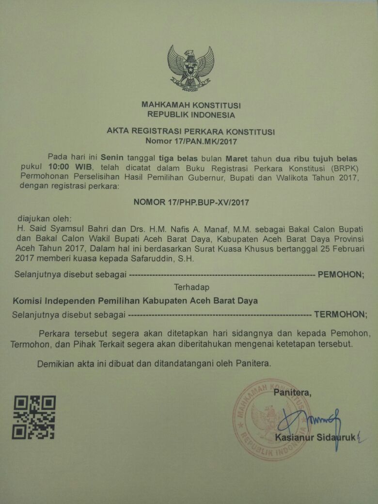 Gugatan pasangan Said-Nafis tunggu jadwal persidangan