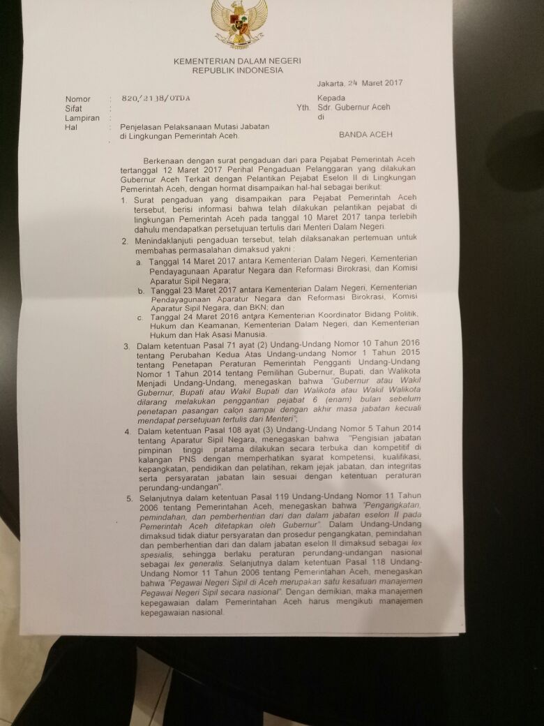 Gubernur Aceh tak perlu tanggapi surat dari Kemendagri