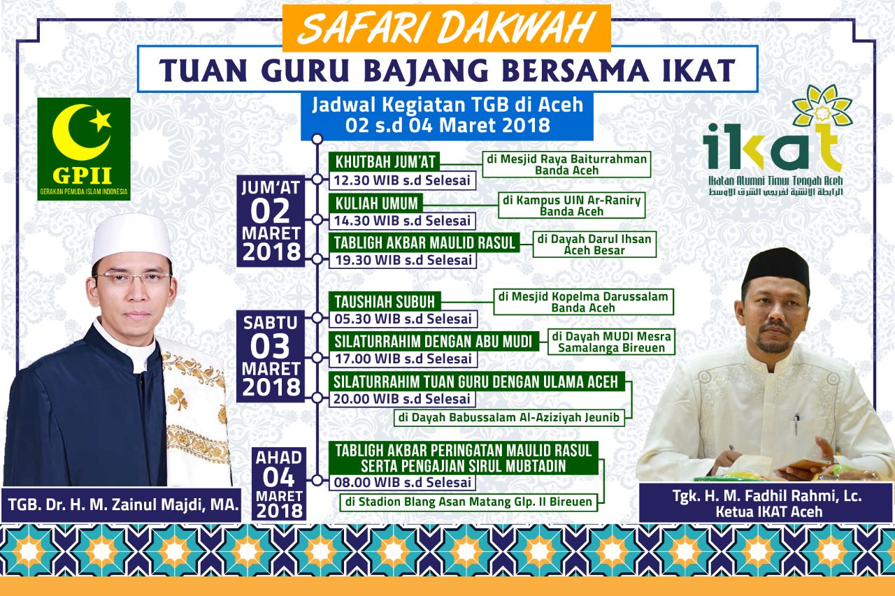Tuan Guru Bajang akan safari dakwah di Aceh pada Maret 2018
