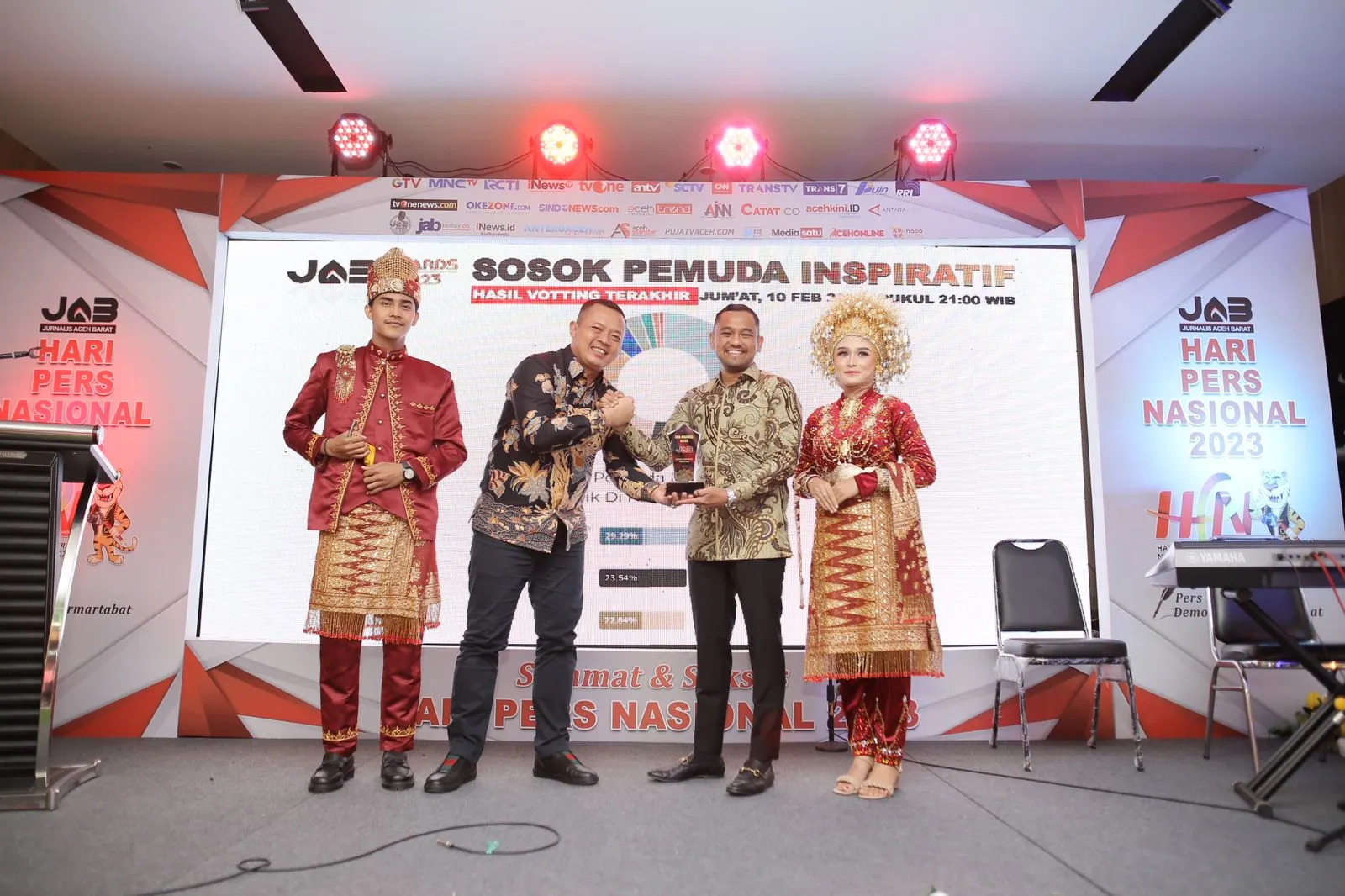 Jamaluddin Idham saat menerima penghargaan JAB Award 2023 sebagai sosok pemuda inspiratif di Pantai Barat Aceh. (Foto: Dok. Pribadi)